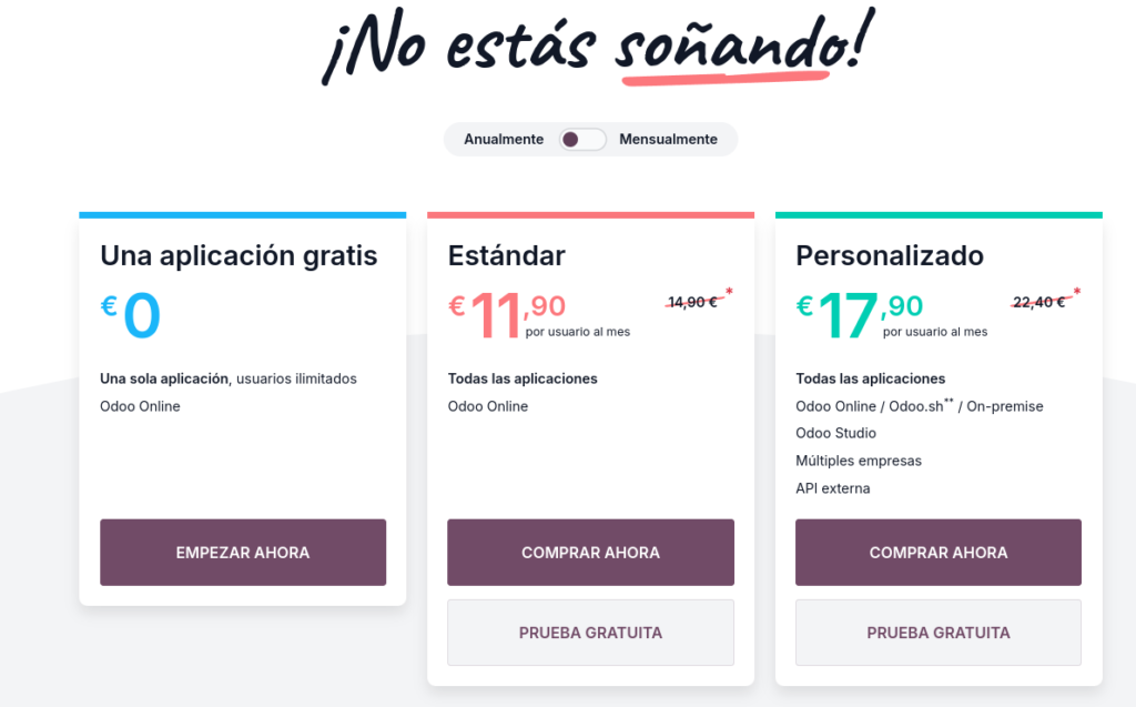 Planes de precio Odoo